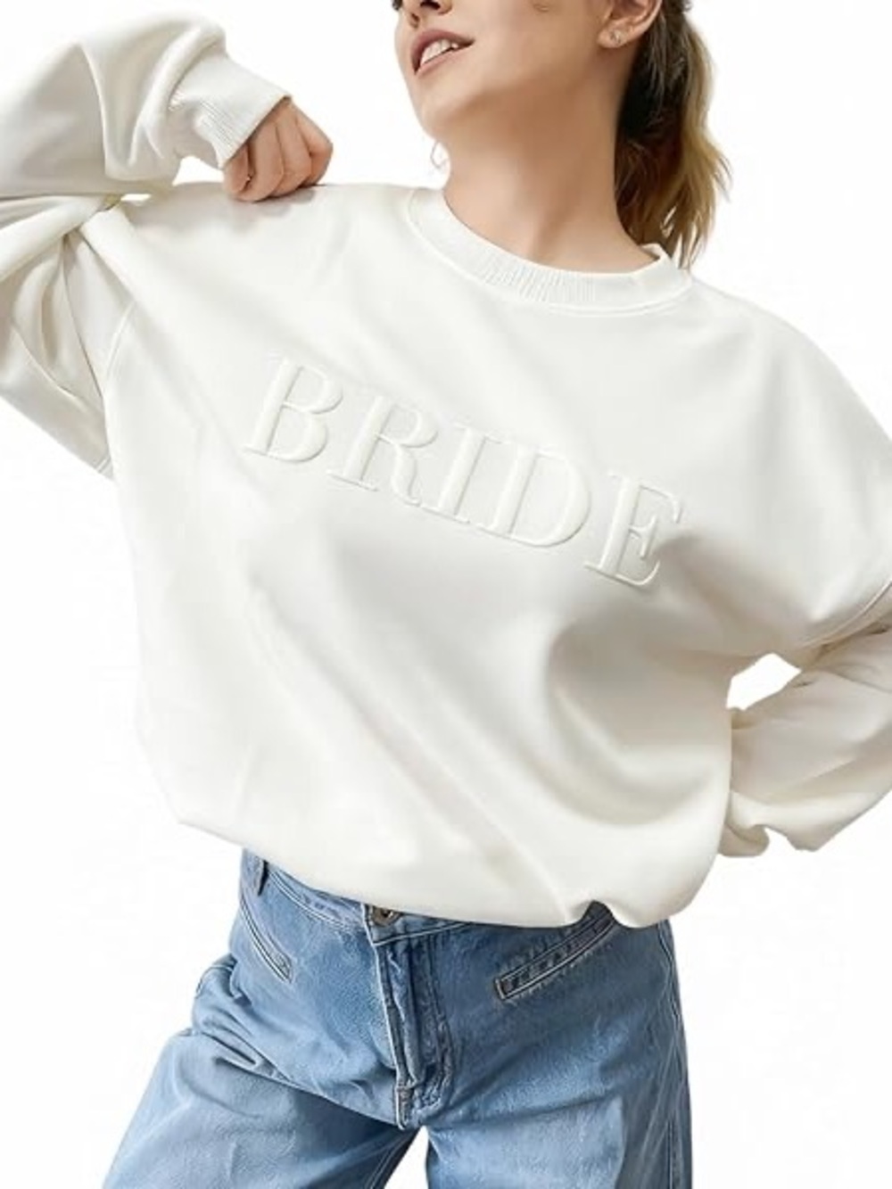 Amazon White BRIDE Embroidered Crewneck Sweatshirt